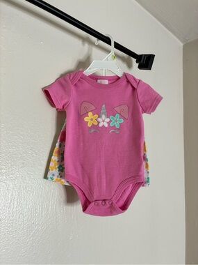 3-6M Baby On Board Pink Unicorn Floral Onesie + Shorts Set